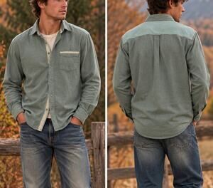 Leisure club striped preppy slim fit long sleeve green dress shirt XL preppy
